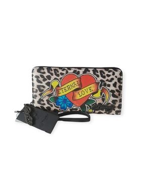 Ed Hardy Eternal Love Leopard Print Zip-Around Wristlet Wallet - Multicolor